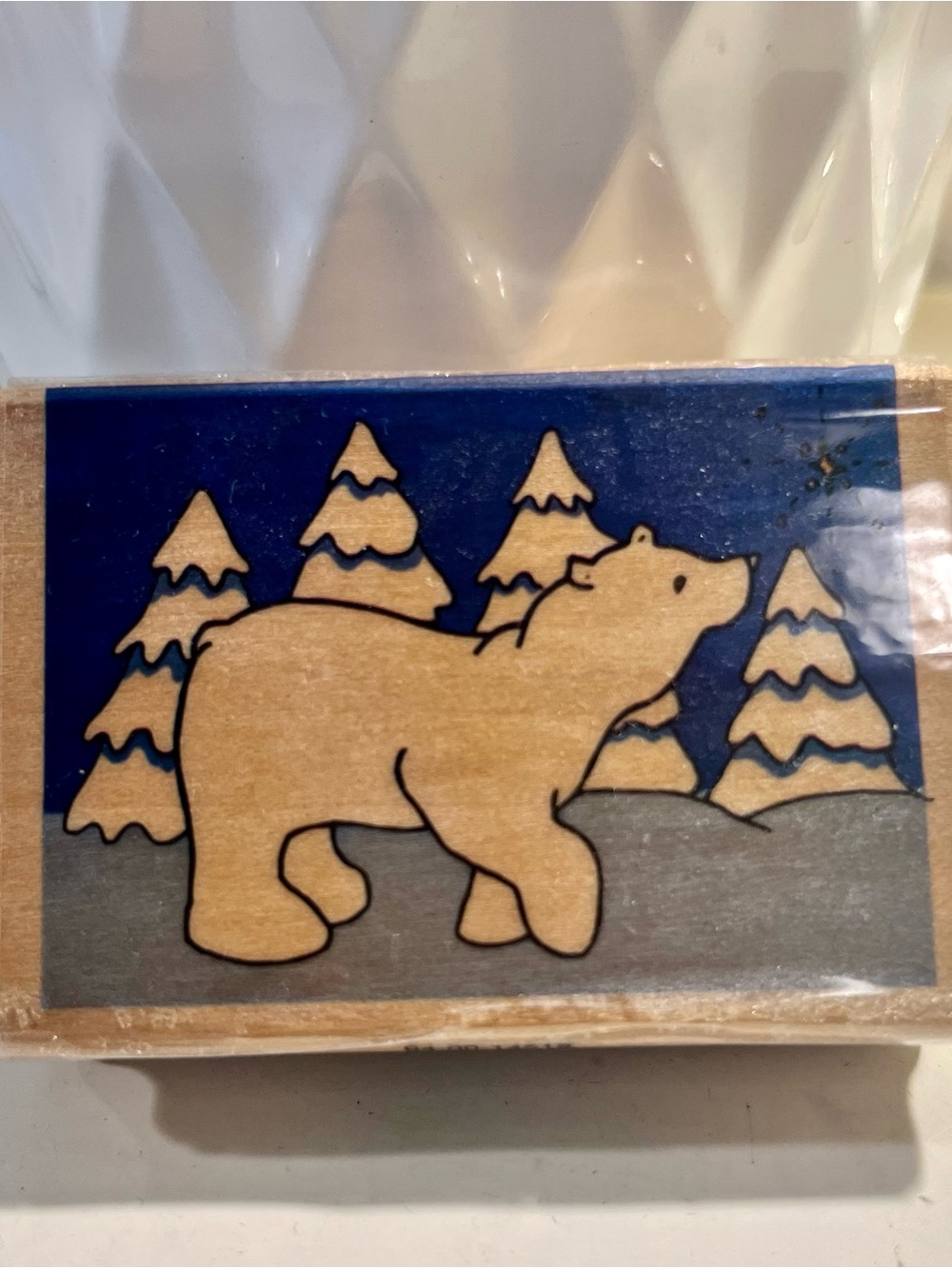 Wooden Bear Scene Decorative Block in Natural and Navy